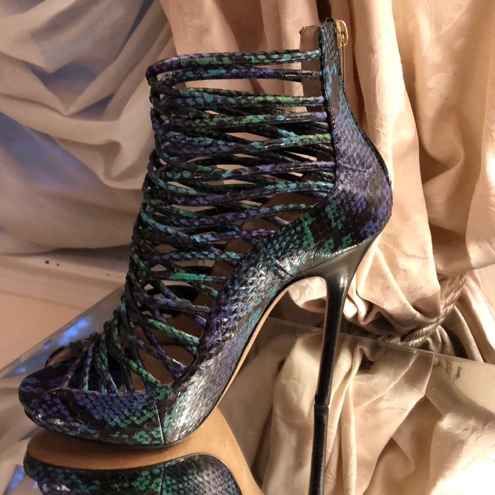 Blue Multicolor Python Caged Open Toe Bootie - image 3